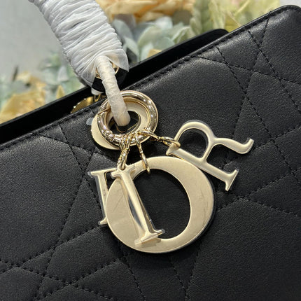 DIOR 26S LADY BAG 34 IN BLACK CALFSKIN