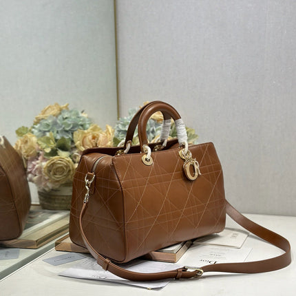 DIOR 26S LADY BAG 34 IN DARK BROWN CALFSKIN