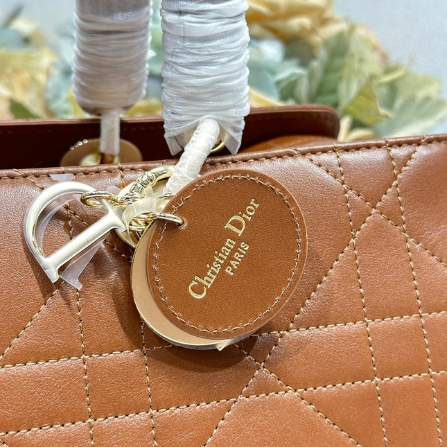 DIOR 26S LADY BAG 34 IN DARK BROWN CALFSKIN