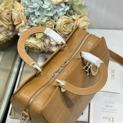 DIOR 26S LADY BAG 34 IN LIGHT BROWN CALFSKIN