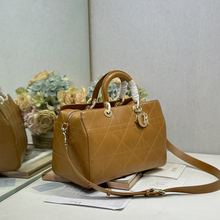 DIOR 26S LADY BAG 34 IN LIGHT BROWN CALFSKIN