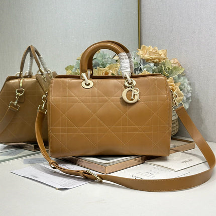 DIOR 26S LADY BAG 34 IN LIGHT BROWN CALFSKIN