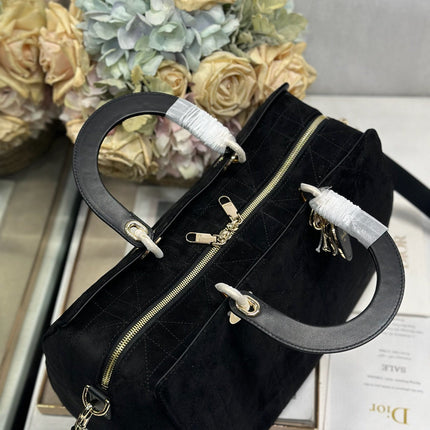 DIOR 26S CANNAGE GRANVILLE BAG 34 IN BLACK SUEDE