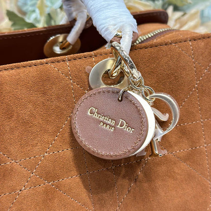 DIOR 26S LADY BAG 34 IN LIGHT BROWN SUEDE