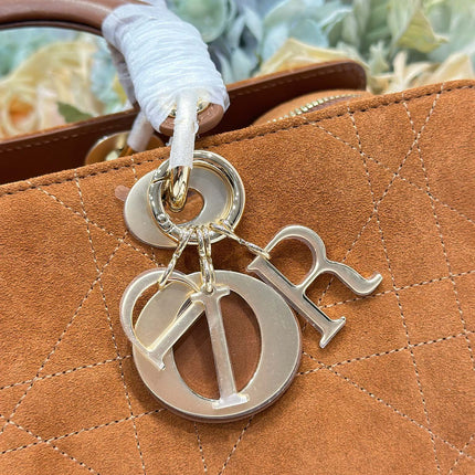 DIOR 26S LADY BAG 34 IN LIGHT BROWN SUEDE