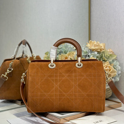 DIOR 26S LADY BAG 34 IN LIGHT BROWN SUEDE