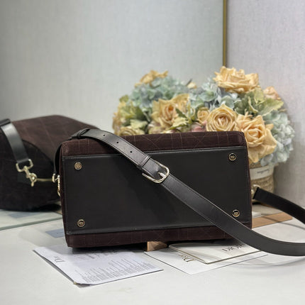 DIOR 26S LADY BAG 34 IN DARK BROWN SUEDE
