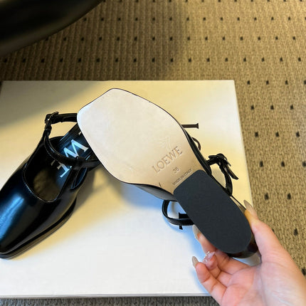LOEWE 26S ONDA MULE 45MM IN BLACK GLOSSY CALFSKIN