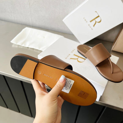 THE ROW 26S FLAT THONG SANDALS IN BROWN CALFSKIN