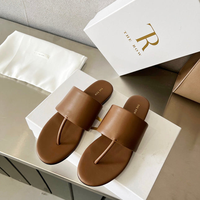 THE ROW 26S FLAT THONG SANDALS IN BROWN CALFSKIN