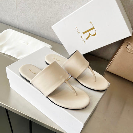 THE ROW 26S FLAT THONG SANDALS IN WHITE CALFSKIN