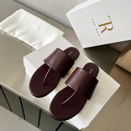 THE ROW 26S FLAT THONG SANDALS IN BURGUNDY RED CALFSKIN