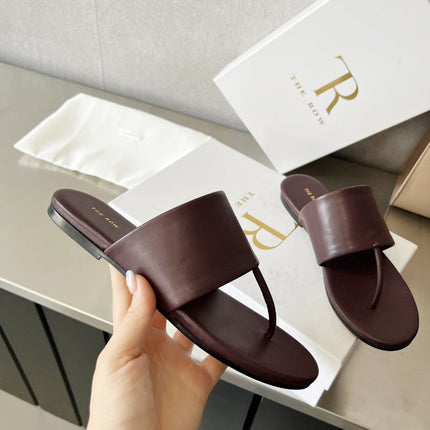 THE ROW 26S FLAT THONG SANDALS IN BURGUNDY RED CALFSKIN