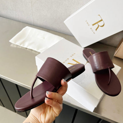 THE ROW 26S FLAT THONG SANDALS IN BURGUNDY RED CALFSKIN
