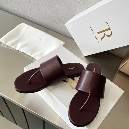 THE ROW 26S FLAT THONG SANDALS IN BURGUNDY RED CALFSKIN