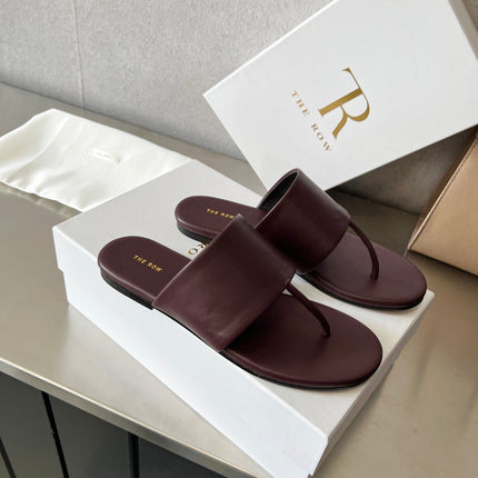 THE ROW 26S FLAT THONG SANDALS IN BURGUNDY RED CALFSKIN