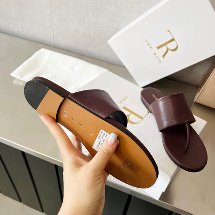 THE ROW 26S FLAT THONG SANDALS IN BURGUNDY RED CALFSKIN