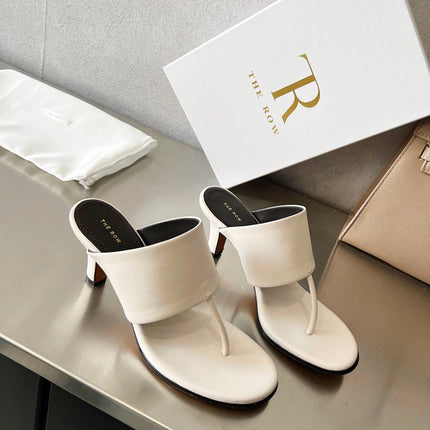 THE ROW 26S HEELED THONG MULES 60MM IN WHITE CALFSKIN