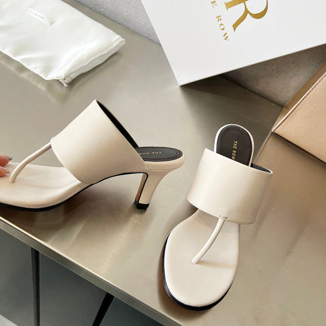 THE ROW 26S HEELED THONG MULES 60MM IN WHITE CALFSKIN