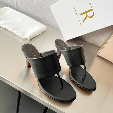 THE ROW 26S HEELED THONG MULES 60MM IN BLACK CALFSKIN