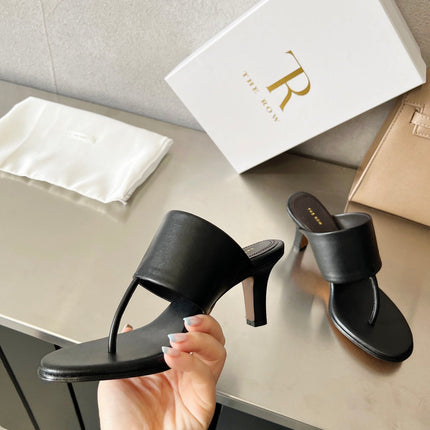THE ROW 26S HEELED THONG MULES 60MM IN BLACK CALFSKIN