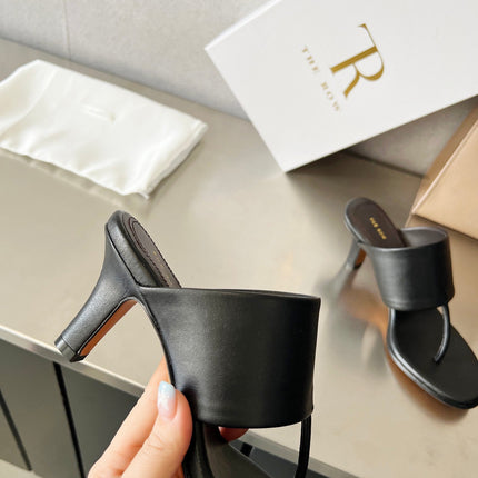 THE ROW 26S HEELED THONG MULES 60MM IN BLACK CALFSKIN