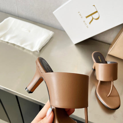 THE ROW 26S HEELED THONG MULES 60MM IN BROWN CALFSKIN
