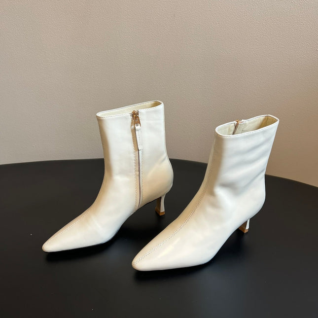 BOTTEGA VENETA 26S POINTED-TOE BOOTS 50 MM IN CREAM WHITE CALFSKIN