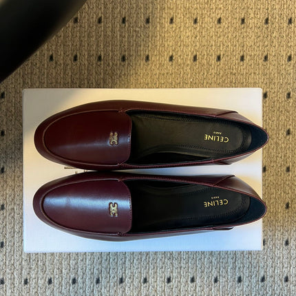 CELINE 26S FLAT LOAFERS IN DARK RED LAMBSKIN