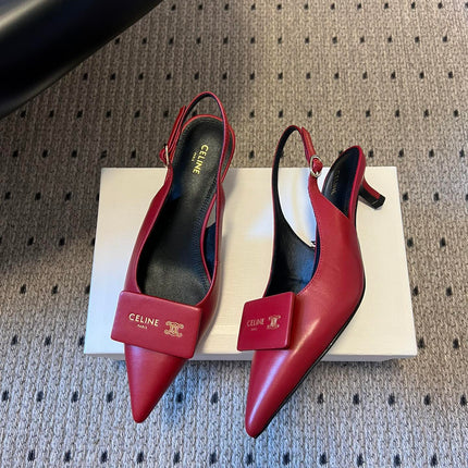 CELINE 26S HIGH-HEEL SLINGBACK 45 MM IN DARK RED CALFSKIN