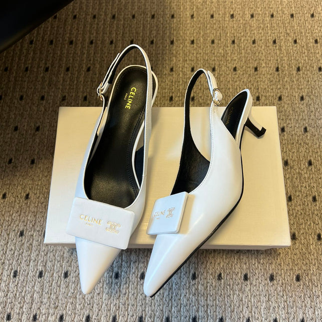 CELINE 26S HIGH-HEEL SLINGBACK 45 MM IN WHITE CALFSKIN