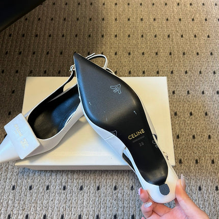 CELINE 26S HIGH-HEEL SLINGBACK 45 MM IN WHITE CALFSKIN