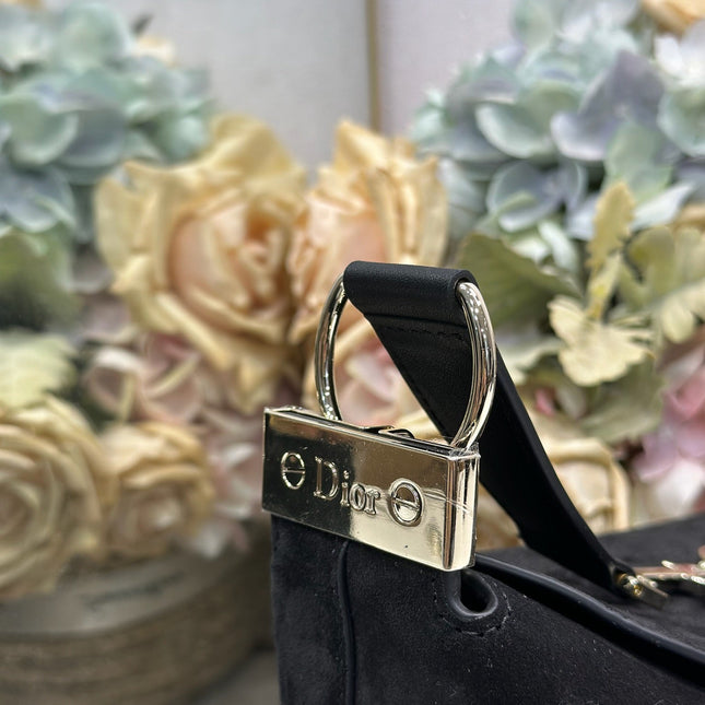 DIOR 26S DIORLY BAG 28 IN BLACK SUEDE