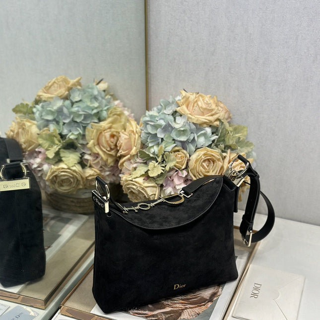 DIOR 26S DIORLY BAG 28 IN BLACK SUEDE