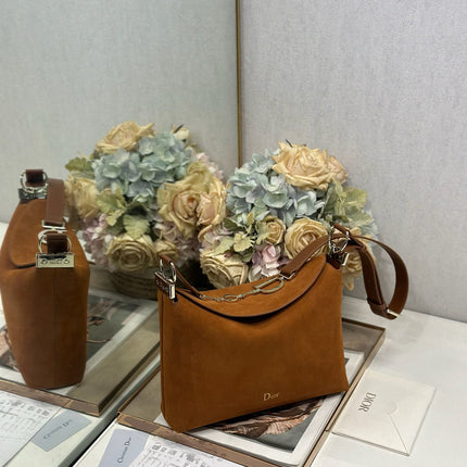 DIOR 26S DIORLY BAG 28 IN BROWN SUEDE