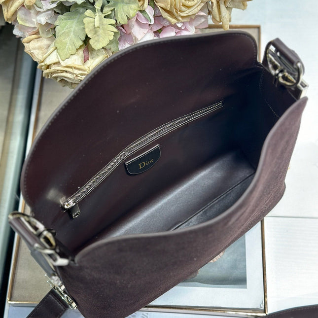 DIOR 26S DIORLY BAG 28 IN DARK BROWN SUEDE