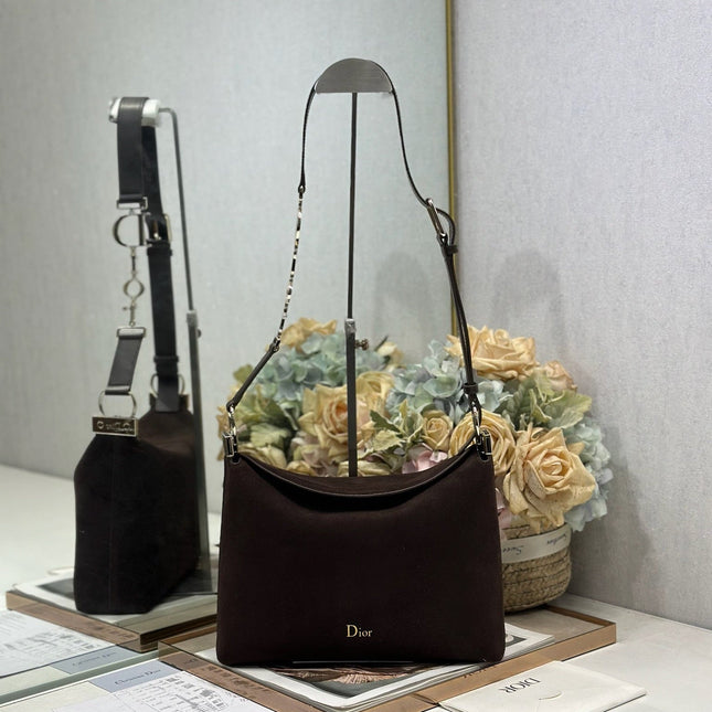 DIOR 26S DIORLY BAG 28 IN DARK BROWN SUEDE