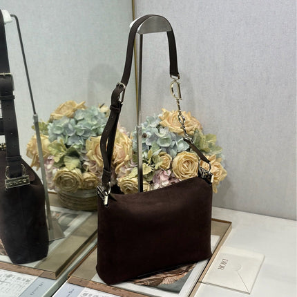 DIOR 26S DIORLY BAG 28 IN DARK BROWN SUEDE