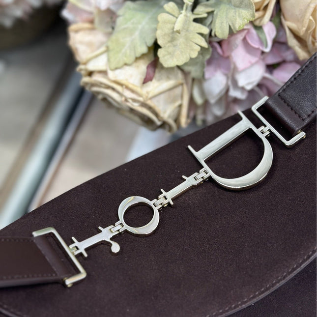 DIOR 26S DIORLY BAG 28 IN DARK BROWN SUEDE