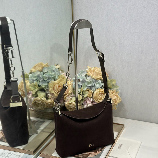 DIOR 26S DIORLY BAG 28 IN DARK BROWN SUEDE