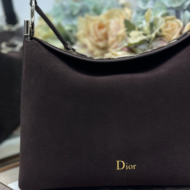 DIOR 26S DIORLY BAG 28 IN DARK BROWN SUEDE