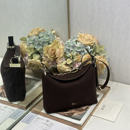 DIOR 26S DIORLY BAG 33 IN DRAK BROWN SUEDE