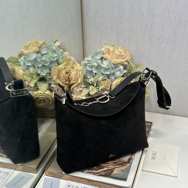 DIOR 26S DIORLY BAG 33 IN BLACK SUEDE