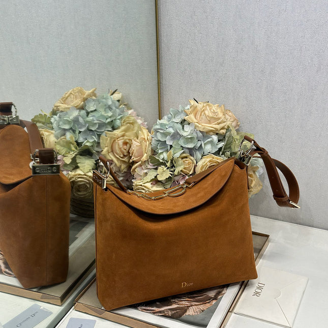 DIOR 26S DIORLY BAG 33 IN BROWN SUEDE
