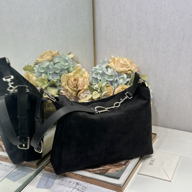 DIOR 26S DIORLY BAG 36 IN BLACK SUEDE