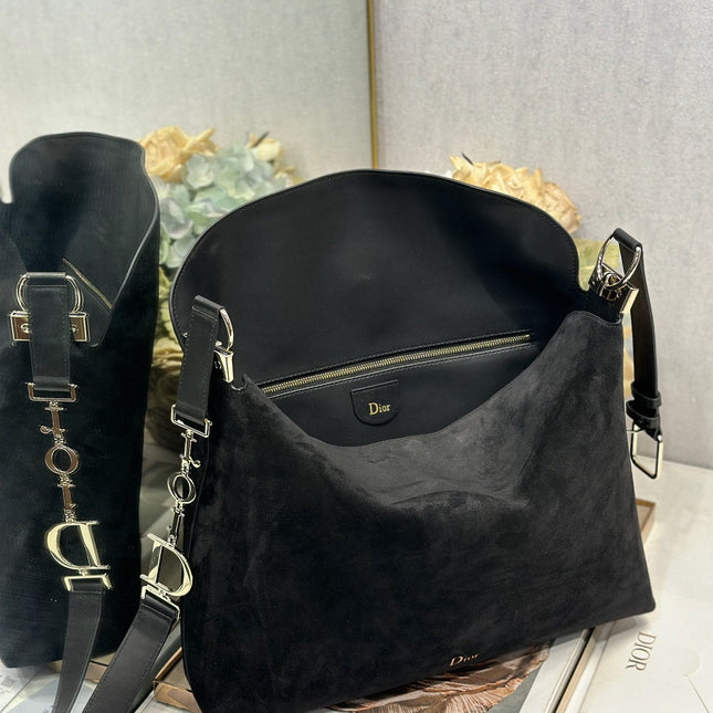 DIOR 26S DIORLY BAG 36 IN BLACK SUEDE