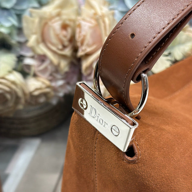 DIOR 26S DIORLY BAG 36 IN BROWN SUEDE