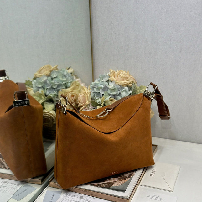 DIOR 26S DIORLY BAG 36 IN BROWN SUEDE