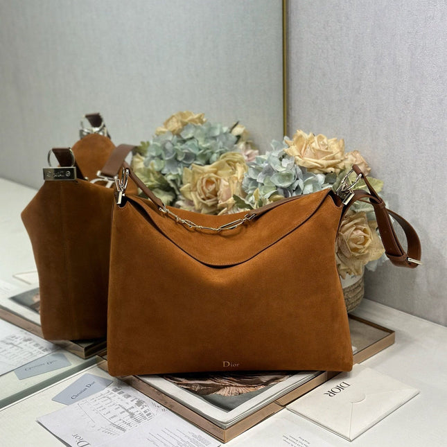 DIOR 26S DIORLY BAG 36 IN BROWN SUEDE