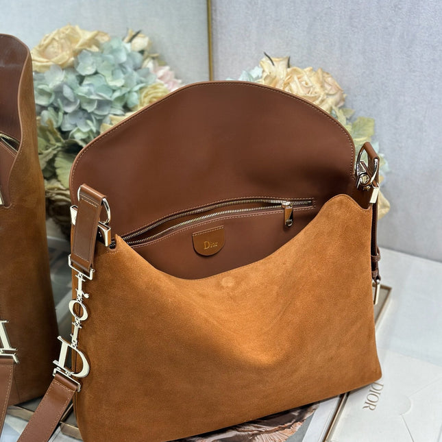 DIOR 26S DIORLY BAG 36 IN BROWN SUEDE